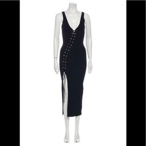 Ronny Kobo Collection Black Lace-Up Midi Dress